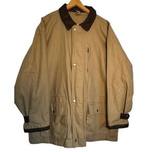 Vintage Marlboro Style Canvas Barn Coat Leather Collar Tan‎ Cotton Outdoor - XL